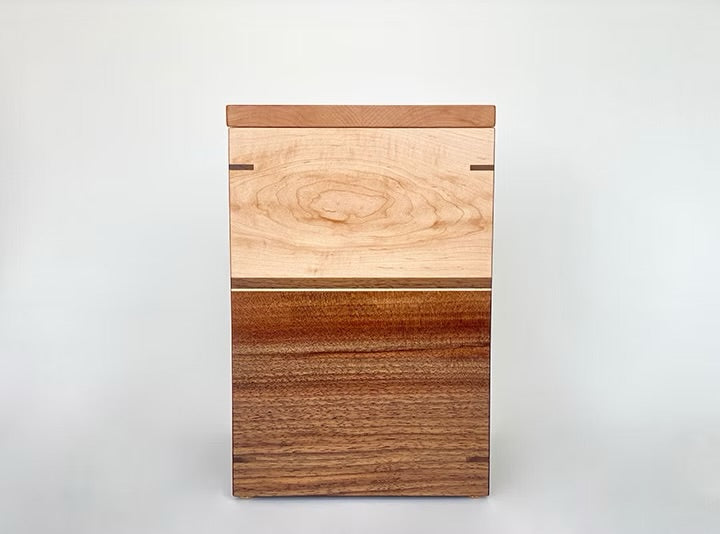 Maple and Walnut Cremation Urn with Nesting KeepsakeTray