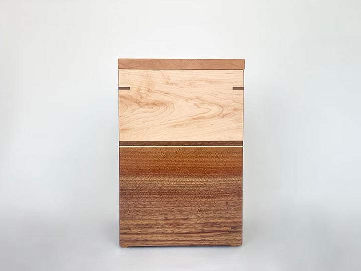Maple and Walnut Cremation Urn with Nesting KeepsakeTray